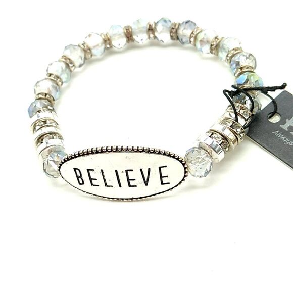 Howard's "Believe" Gray Bead Silver-tone Stretch Bracelet NWT - Picture 10 of 10